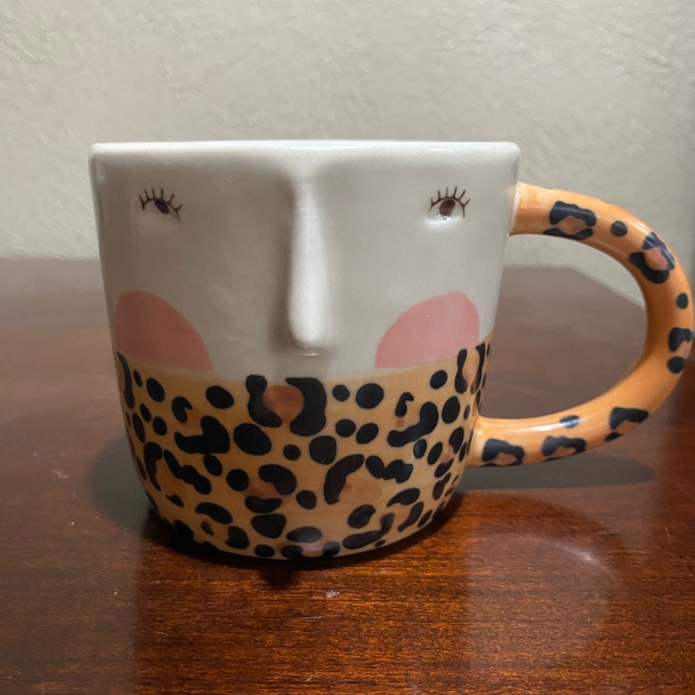 3D , Anthropology Fotiini Tikkou Visage Stoneware Leopard Print Face Mug